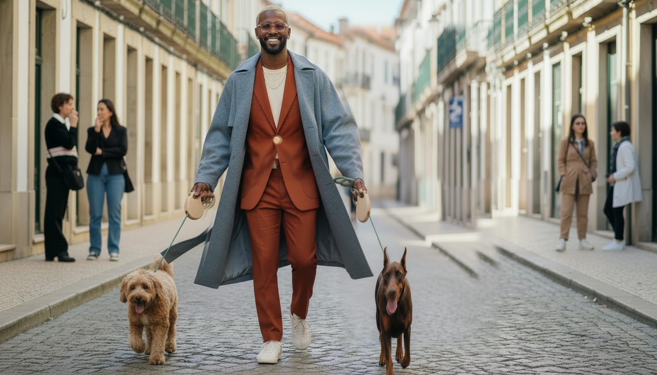 Look 1 — trench, suit and trouser